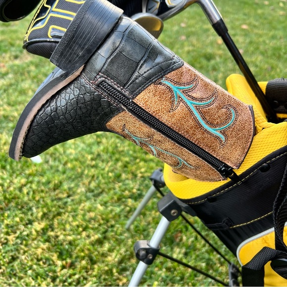 Custom Western Cowboy Boot OldWest Golf Club Putter Head Cover Brown Black NEW - Picture 2 of 7